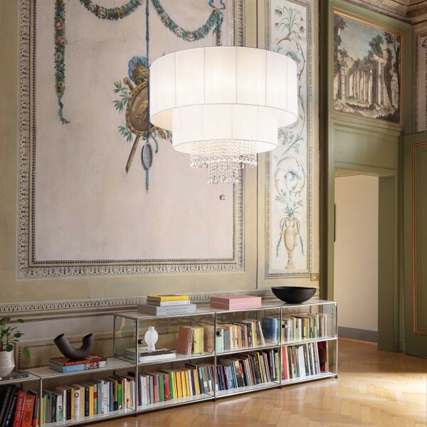 Ideal Lux - Кристален пендел OPERA 10xE27/60W/230V Ø 90 см бял