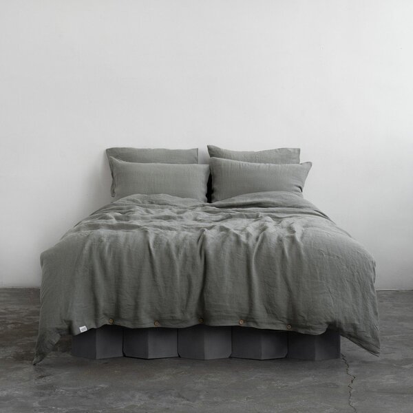Ленено удължено спално бельо за двойно легло в цвят каки 200x220 cm - Linen Tales