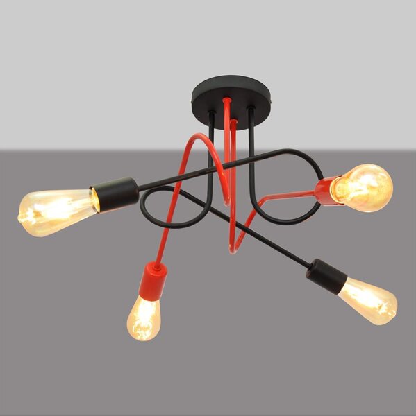 Повърхностен полилей OXFORD 4xE27/15W/230V черен/червен