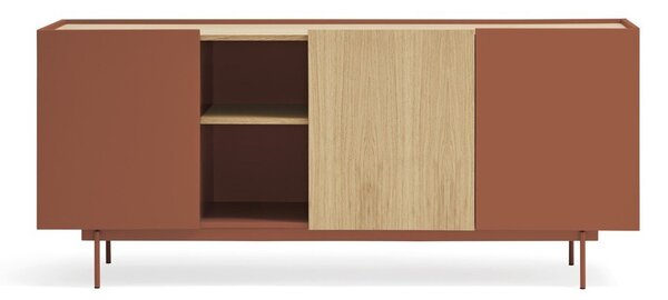 Нисък скрин с чекмеджета в цвят тухла и естествен дъб 180x78 cm Otto - Teulat