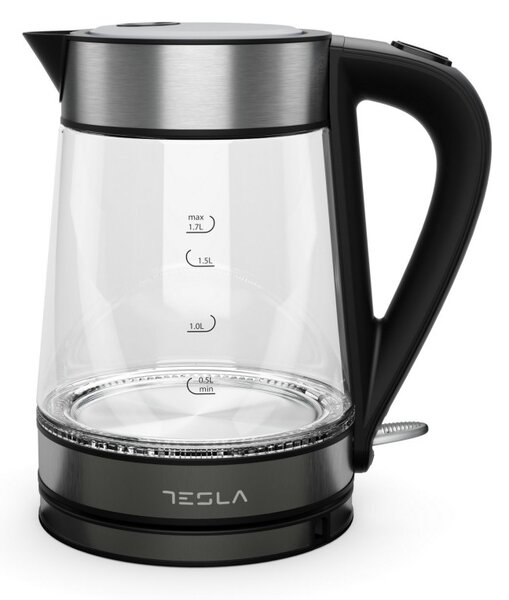 Електрическа кана Tesla KT300X, Стъклена, 2200W, 1.7 L, Скрит нагревател, STRIX Технология, Черен