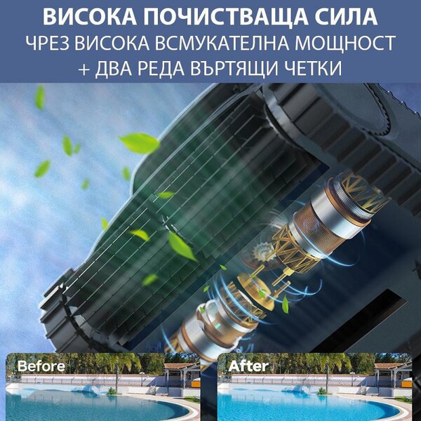 Безкабелен робот за басейни Wybot M1, 120W, 300 мин, 400 м2, Двойна филтрация, 2 реда четки, Планиране на маршрут, Жироскоп, Черен