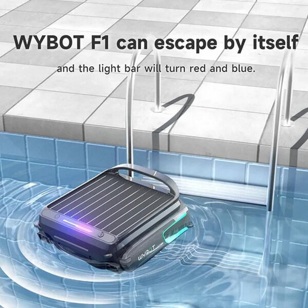 Скимер за почистване на повърхността на водата на басейни Wybot F1, Соларно / DC зареждане, До 8 ч, 7 л, Мобилно приложение, Черен