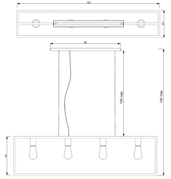 Пендел FRAME 4xE27/60W/230V мед