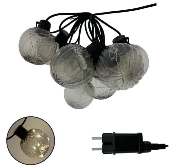 LED външен декоративен гирлянд 10xLED/0,15W/230V 6,8 m IP44 черен/димчат