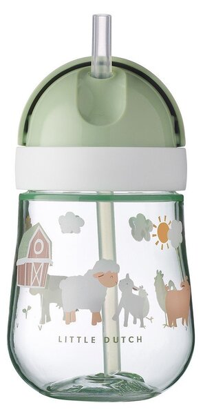 Бяла/светлозелена тританова детска бутилка 300 ml Little Farm by Little Dutch – Mepal