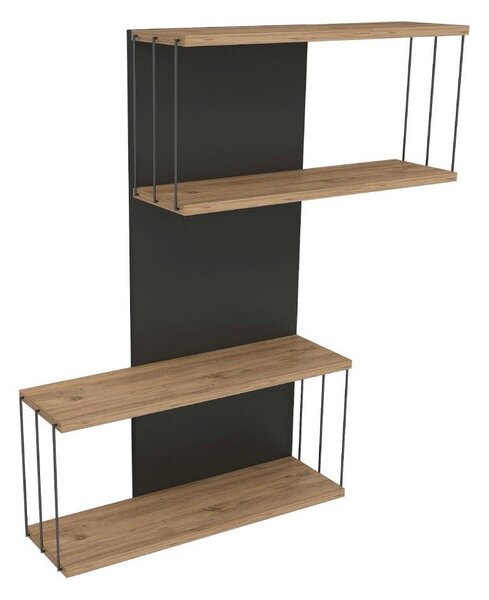 Двоен рафт от бор в антрацит и естествен цвят 65 cm Destan - Kalune Design