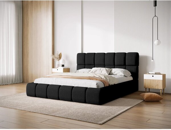 Черно тапицирано двойно легло с място за съхранение и решетка 180x200 cm Bellis - Micadoni Home