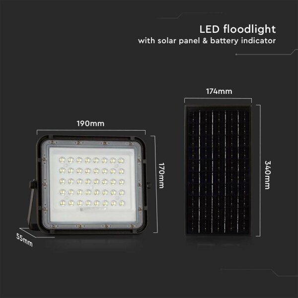 LED Екстериорен соларен прожектор LED/10W/3,2V IP65 4000K черен + д.у