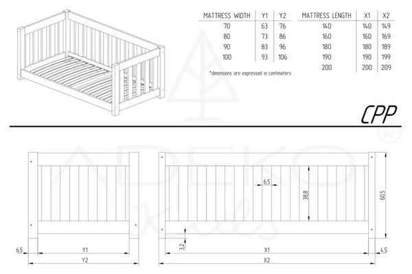 Детско легло от борова дървесина в естествен цвят 90x190 cm CPP - Adeko