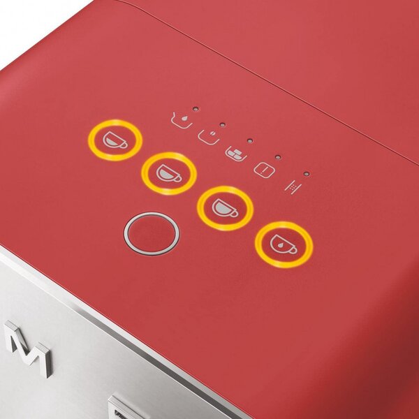 Еспресо машина SMEG Collezione BCC01RDMEU, 1350 W, 19 bar, 1.4 л, 8 функции, Вградена мелачка, Червен