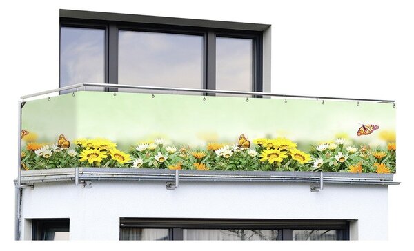 Жълто-зелен пластмасов параван за балкон 500x85 cm Butterfly - Maximex