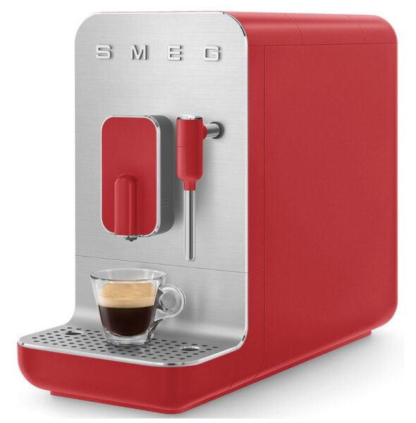 Еспресо машина SMEG Collezione BCC02RDMEU, 1350 W, 19 bar, 1.4 л, 8 функции, Вградена мелачка, Дюза за пара, Червен
