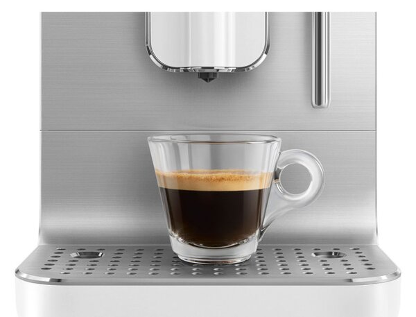 Еспресо машина SMEG Collezione BCC12WHMEU, 1350 W, 19 bar, 1.4 л, 8 функции, Вградена мелачка, Дюза за пара, Бял