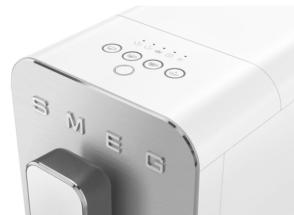 Еспресо машина SMEG Collezione BCC12WHMEU, 1350 W, 19 bar, 1.4 л, 8 функции, Вградена мелачка, Дюза за пара, Бял