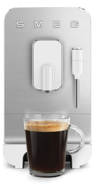 Еспресо машина SMEG Collezione BCC12WHMEU, 1350 W, 19 bar, 1.4 л, 8 функции, Вградена мелачка, Дюза за пара, Бял