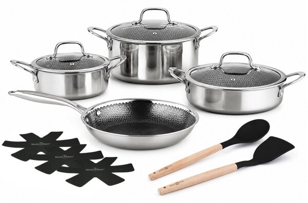 Комплект тенджери Swiss Haus SH-ZG1012, 12 части, Sapphire-керамично покритие, Фурна до 260C , Индукция, Сребрист