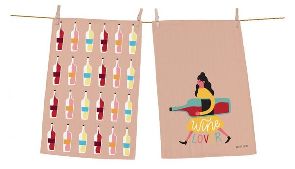 Комплект от 2 памучни кухненски кърпи , 70 x 50 cm Wine Lover - Butter Kings