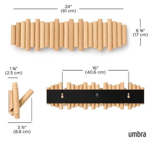 Стенна закачалка от масивен бор в естествен цвят 61 cm Picket – Umbra