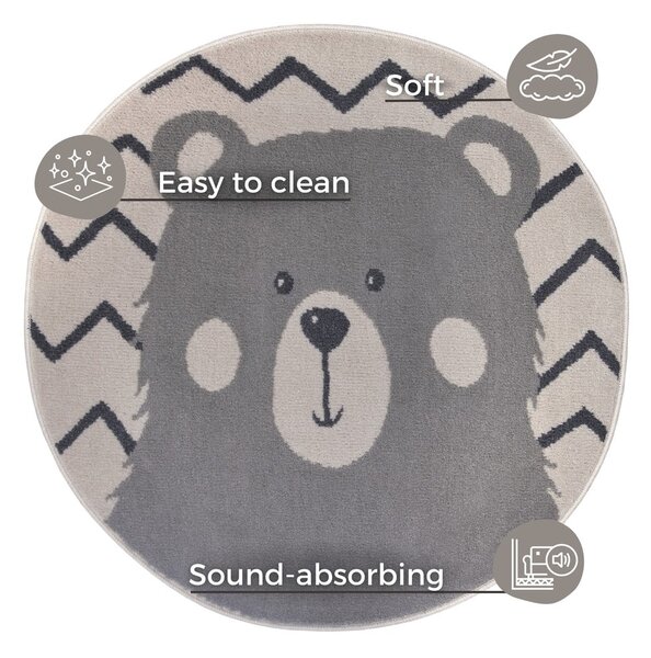 Сив детски килим ø 100 cm Bear - Hanse Home