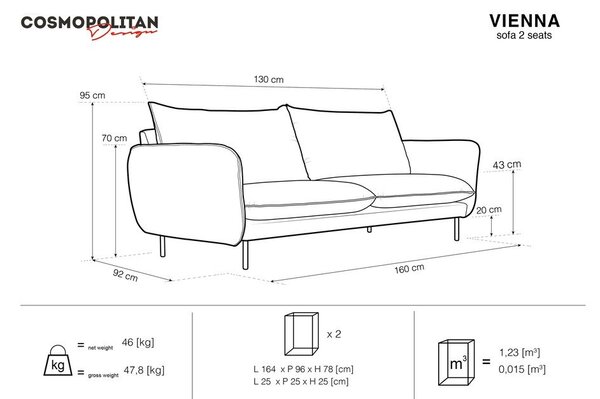 Тъмносин кадифен диван 160 cm Vienna - Cosmopolitan Design
