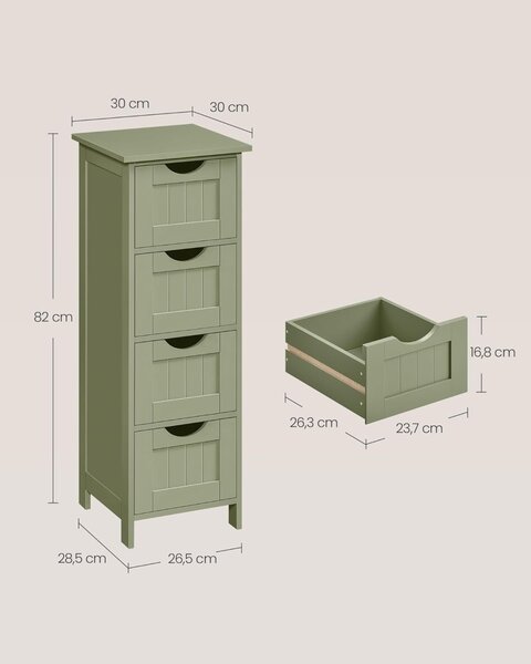 Шкаф за баня с чекмеджета Songmics Green 30x30x82 cm