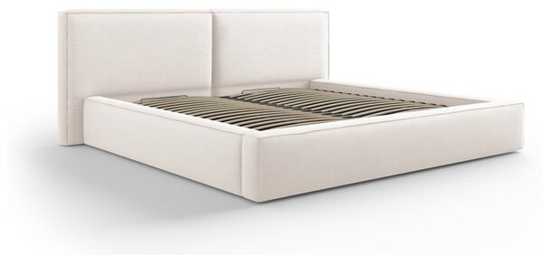 Бежово тапицирано двойно легло с място за съхранение и решетка 160x200 cm Arendal - Cosmopolitan Design
