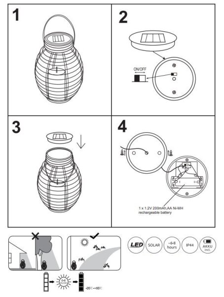 Globo 33284 - LED Соларна лампа SOLAR LED/0,06W/3,2V IP44 ратан