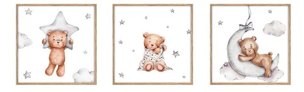 Детски картини в комплект от 3 броя 20x20 cm Teddy Bear