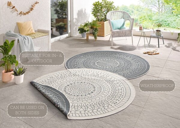 Сив и кремав килим за открито , ⌀ 140 cm Porto - NORTHRUGS