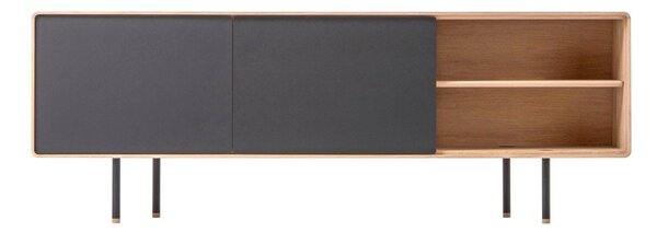 Черна/естествена маса за телевизор от масивен дъб 180x64 cm Fina – Gazzda