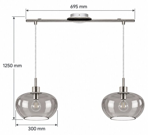 BRILAGI - LED полилей на кабел RETRO GLASS 2xE27/60W/230V матов хром/димно сиво