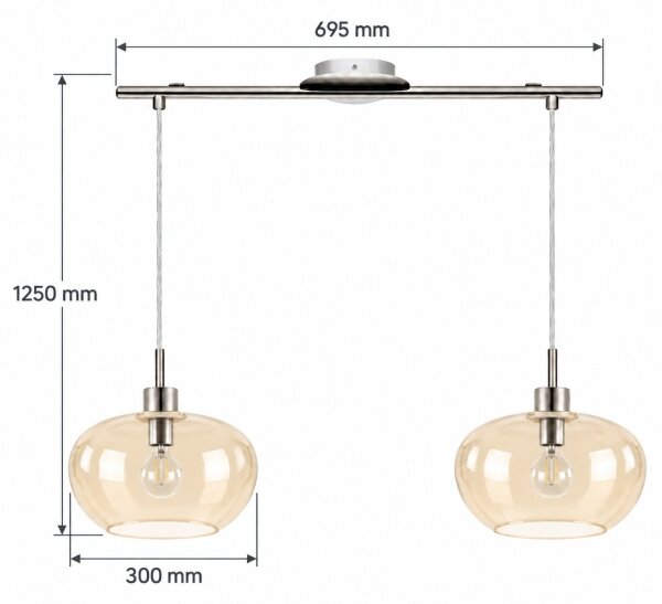 BRILAGI-LED Полилей на кабел RETRO GLASS 2xE27/60W/230V матов хром/димно бежово