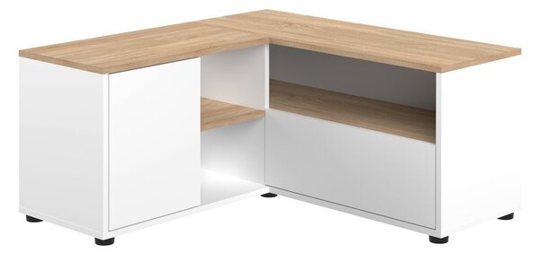 Масичка за телевизор с дъбов декор в бял и естествен цвят 90x45 cm Angle - TemaHome