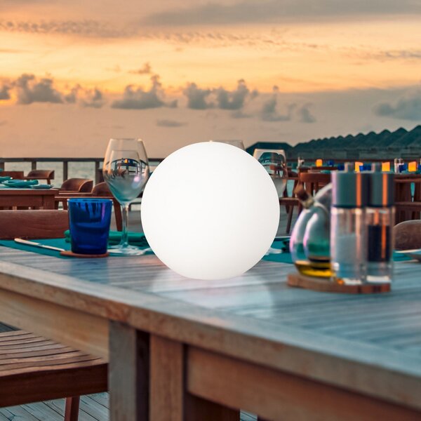 FH Lighting LED слънчева лампа за външно осветление Dabus, Ø 30 cm, сферична, бяла, акрил, Затъмняване, Бял, Дневна/трапезария, Пластмаса