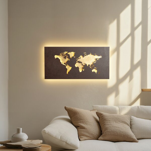 Lucande LED стенна лампа World, ръжда/злато, 60 cm x 30, Кафяв / ръждив, Дневна/трапезария, Метал, Модерен