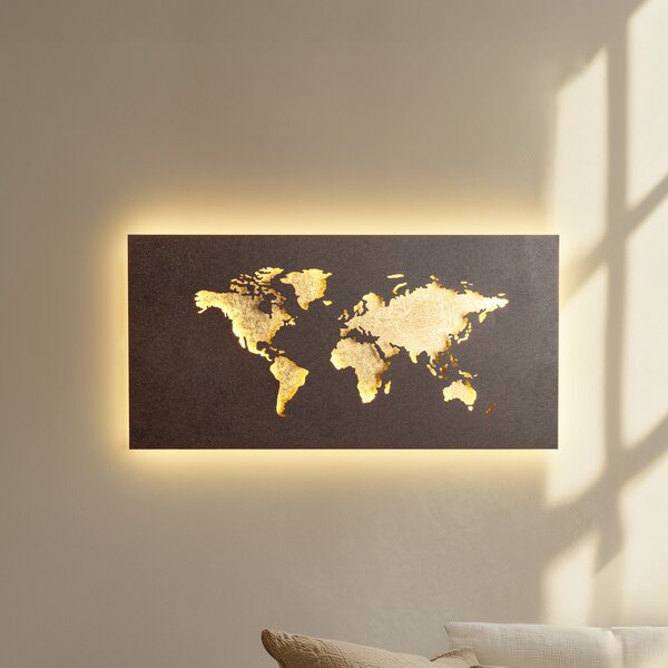 Lucande LED стенна лампа World, ръжда/злато, 60 cm x 30, Кафяв / ръждив, Дневна/трапезария, Метал, Модерен