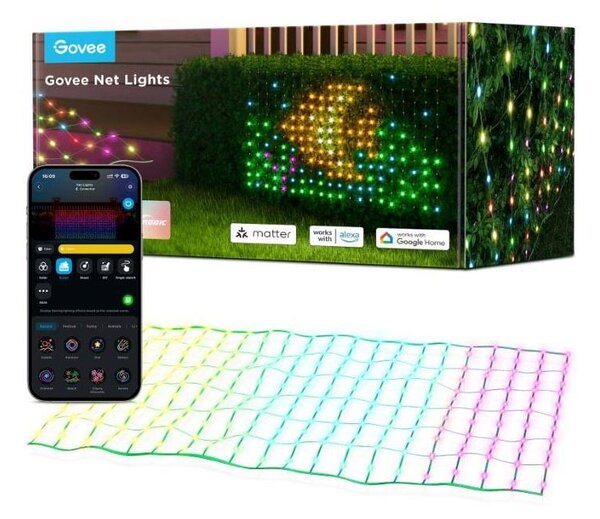 Govee - LED RGBIC външна осветителна мрежа 143x85см Wi-Fi Matter IP65