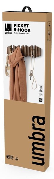 Тъмнокафява стенна закачалка от масивен бор 61 cm Picket – Umbra