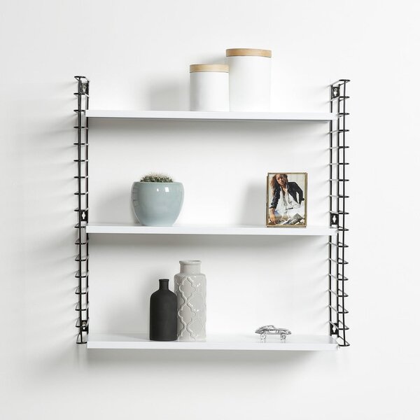 Черна триетажна етажерка с бели рафтове, широчина 70 cm Libro - Metaltex