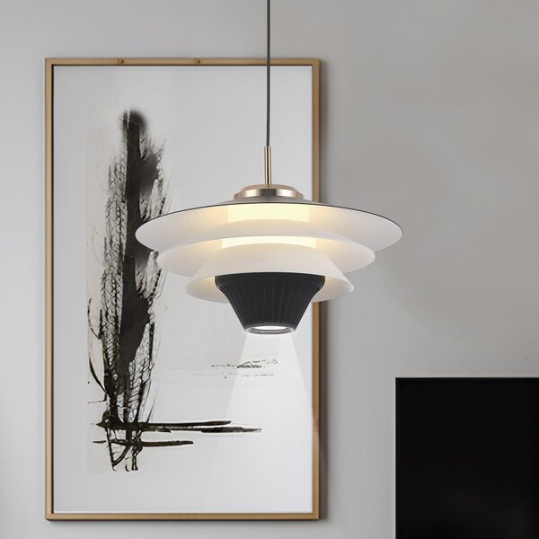 Viokef LED висяща лампа Manley, черно/бяло, Ø 22 cm, метал, Черен, Дневна/трапезария, Метал, Модерен