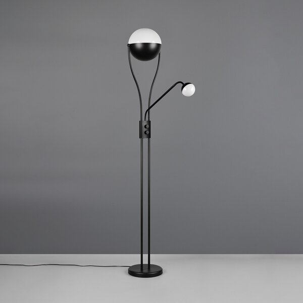 Trio Lighting LED стояща лампа Chris, черна, метал, за четене, димер, Затъмняване, Черен, Дневна/трапезария, Метал, Модерен