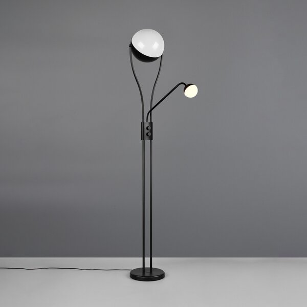 Trio Lighting LED стояща лампа Chris, черна, метал, за четене, димер, Затъмняване, Черен, Дневна/трапезария, Метал, Модерен