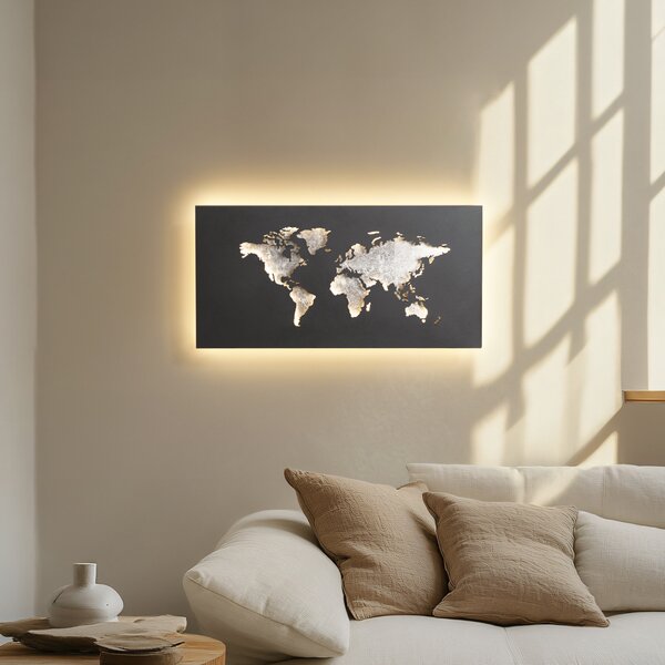 Lucande LED стенна лампа World, антрацит/сребро, 60 cm x 30, Черен, Дневна/трапезария, Метал, Модерен