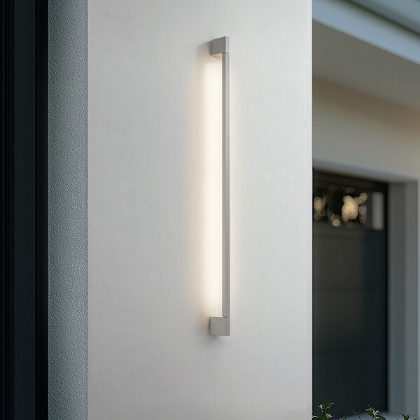 Lindby LED външна стенна лампа Neano, 120 cm, каменно сива, IP54, Сив, Алуминий, Модерен