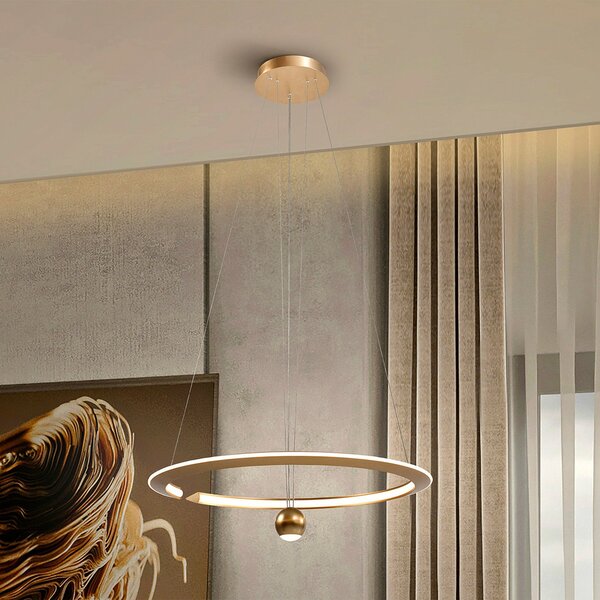 Schuller Valencia LED висящо осветление Orane в златист цвят, регулируема височина, Ø 60 cm, Затъмняване, Злато / месинг, Дневна/трапезария, Метал
