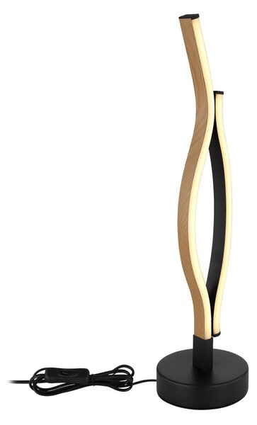 Globo LED настолна лампа Geronimo, височина 47 cm, черна/дерево, Черен, Дневна/трапезария, Алуминий, Модерен