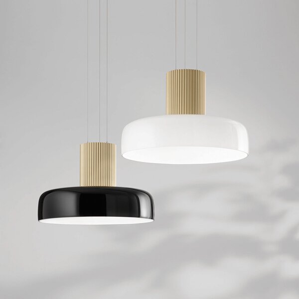 Fabas Luce LED висяща лампа Lunar, черно/златно, стъкло, CCT, с димер, Затъмняване, Черен, Дневна/трапезария, Стъкло, Модерен