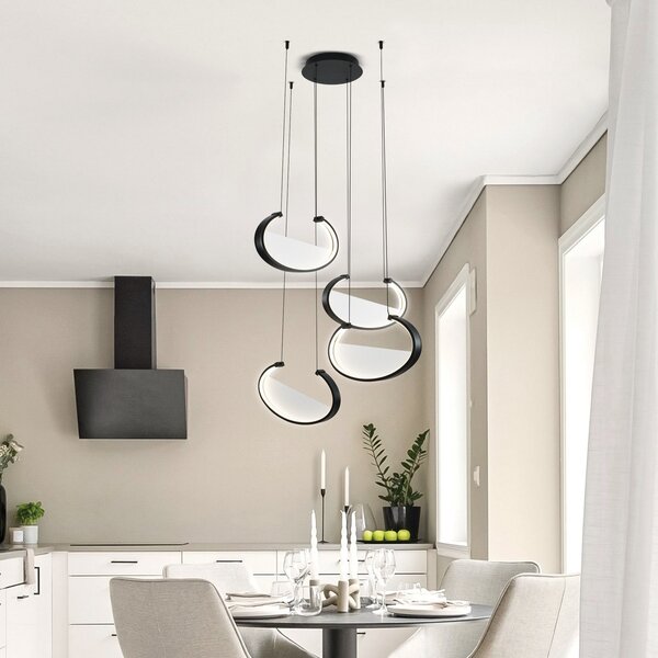 Viokef LED висяща лампа Adele, Ø 75 cm, черна, метал, 4-светова., Черен, Дневна/трапезария, Алуминий, Модерен