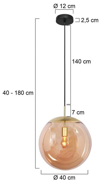 Steinhauer Висяща лампа Bollique, месинг, Ø 40 cm, стъкло, 1-ф., сферична, Затъмняване, Злато / месинг, Дневна/трапезария, Стъкло, Глобус